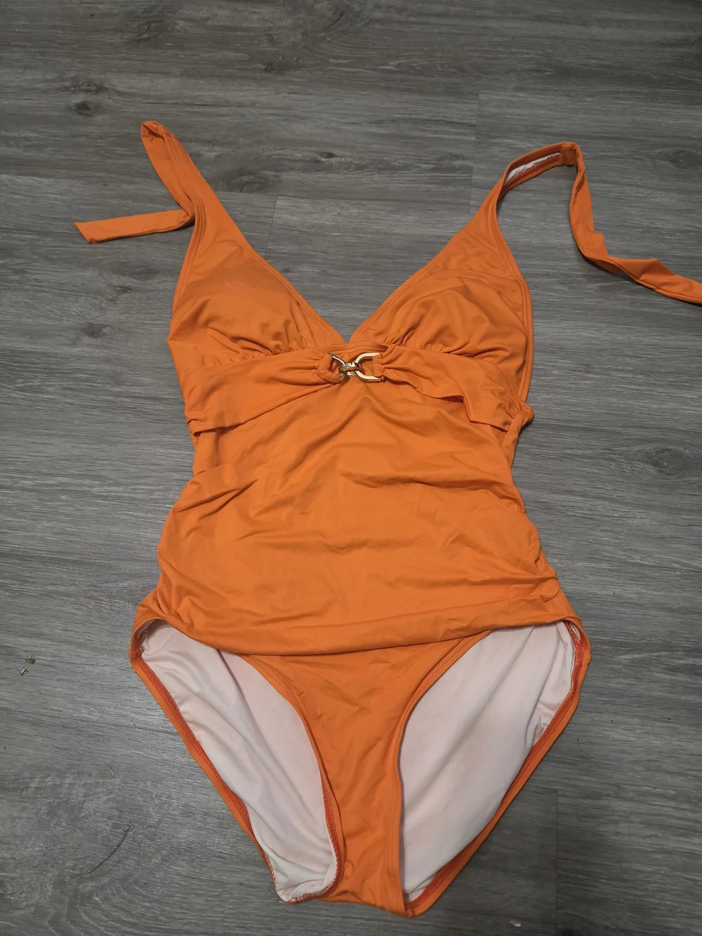 MICHAEL KORS Orange Halter One-Piece Swimsuit with Ring Detail - Kids